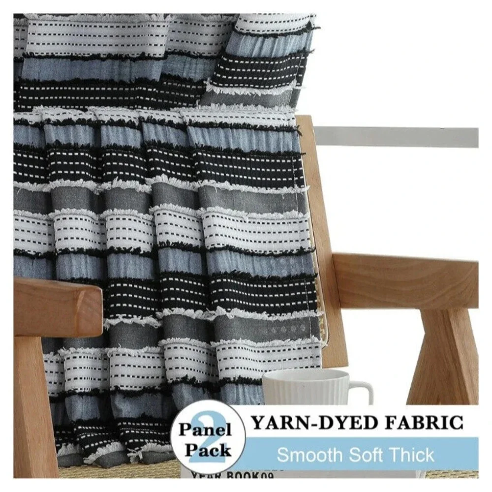 Ovzme Una Boho Striped Textured Light Filtering Window Curtains 84